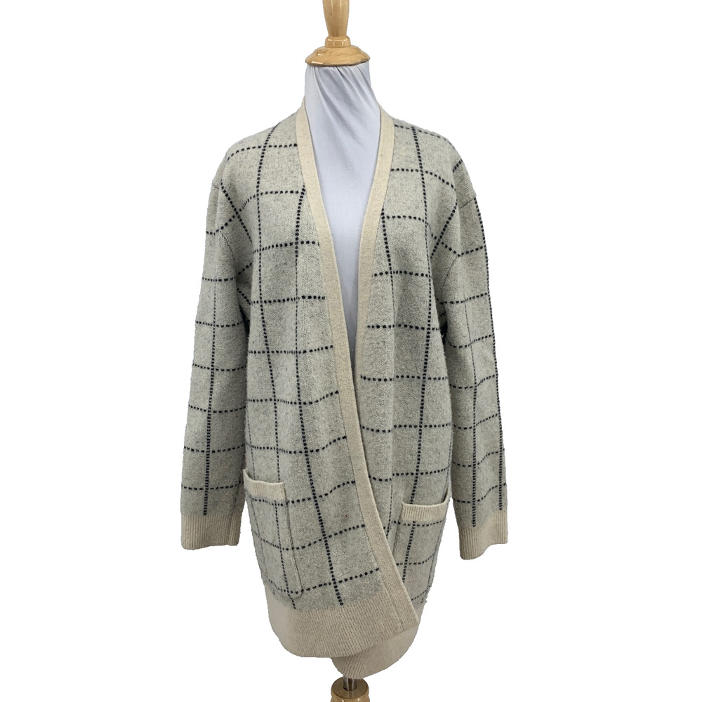 Madewell Cardigan Womens L Large Ivory Ryder Alpaca Wool Blend Open Front Check